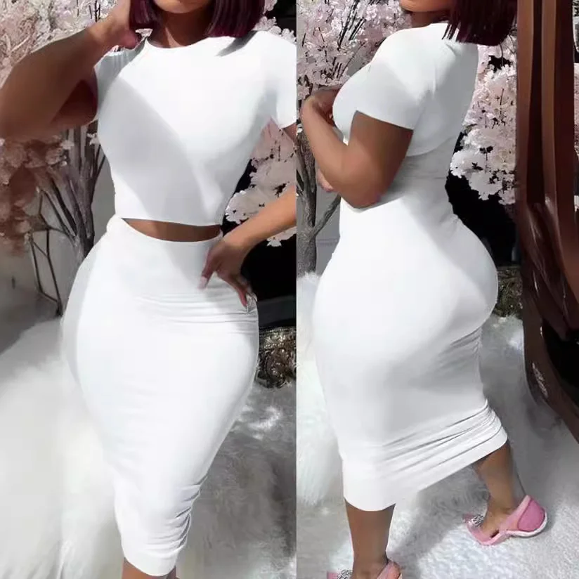 Wongn Wongn Round Neck Short Sleeve Show Waist Sexy T-Shirt Wrapped Buttock Skirt Set