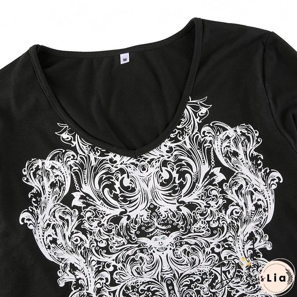 Vintage V Neck Printed Long Sleeve Shirt