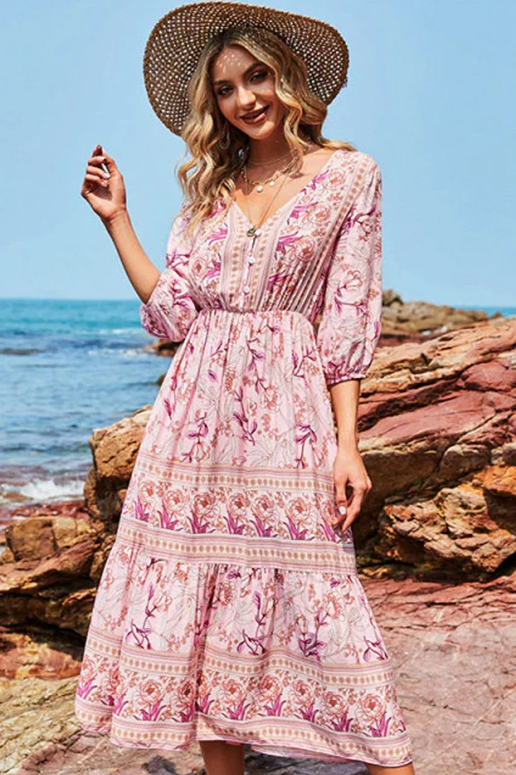 Luditu Midi Dress, Sundress, Viola in Pink Rose