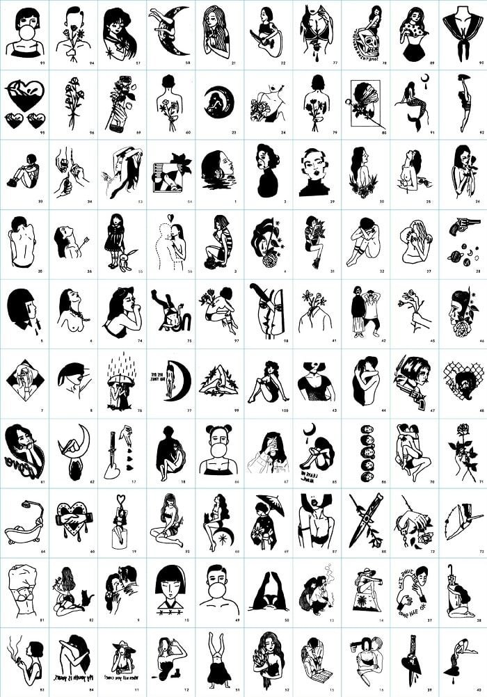 100pcs/Set No Repeat Dark Style Temporary Tattoo Waterproof Black Girl Pattern Body Art Stickers Disposable tatouage temporaire