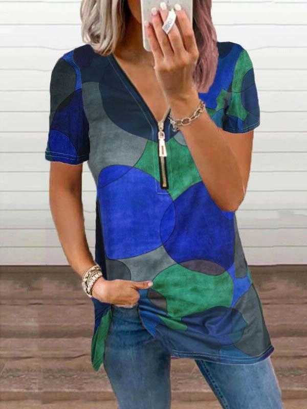 Women's Short Sleeve V-neck Printed Tops