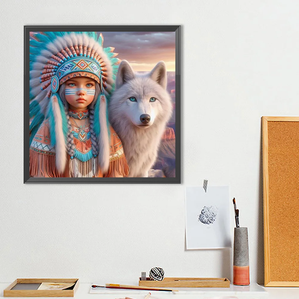 Diamond Painting - Full Round Drill - Indians Wolf(Canvas|40*40cm)