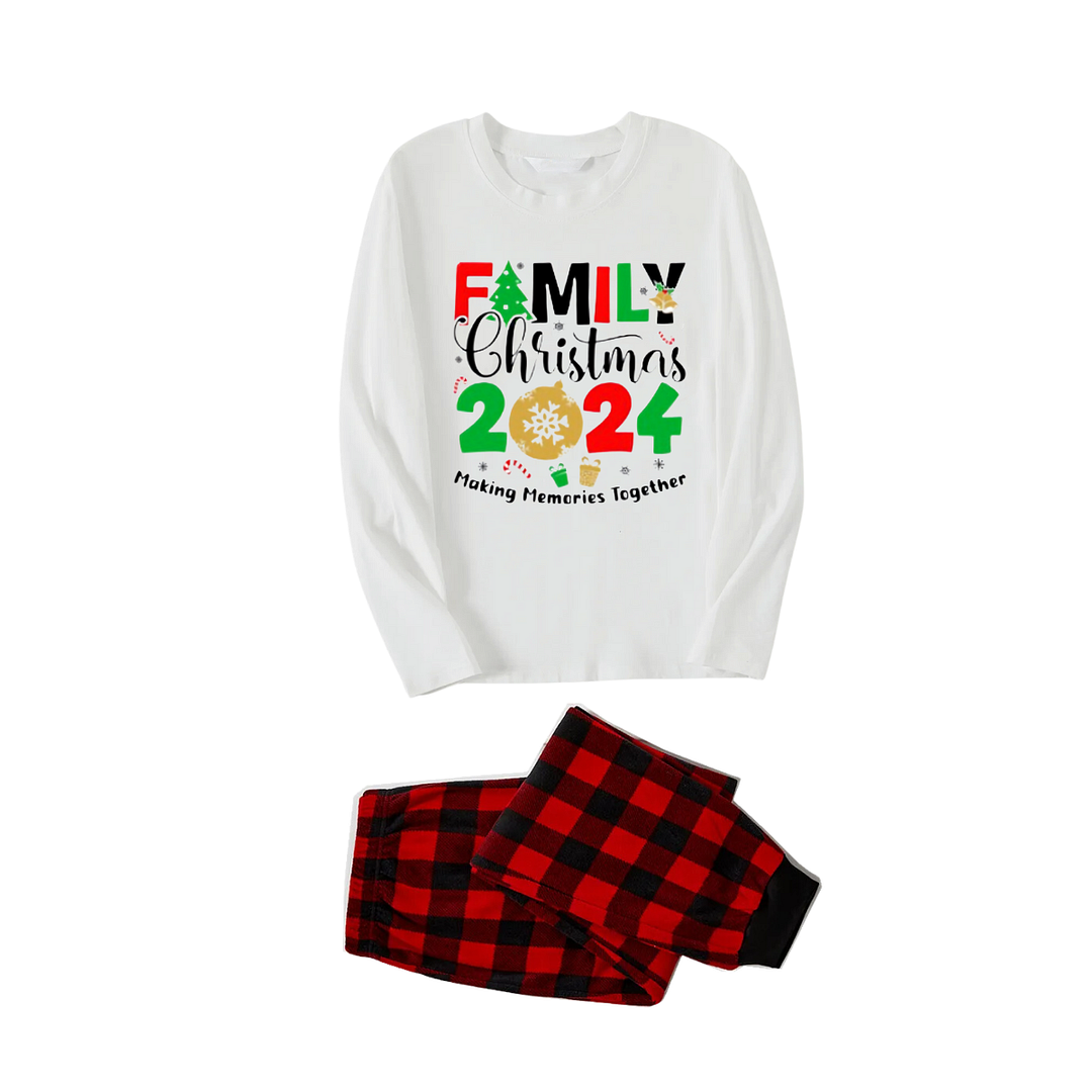 "Family Christmas 2024 Making Memories Together" Printed Red & Black Plaid Family Matching Pajamas