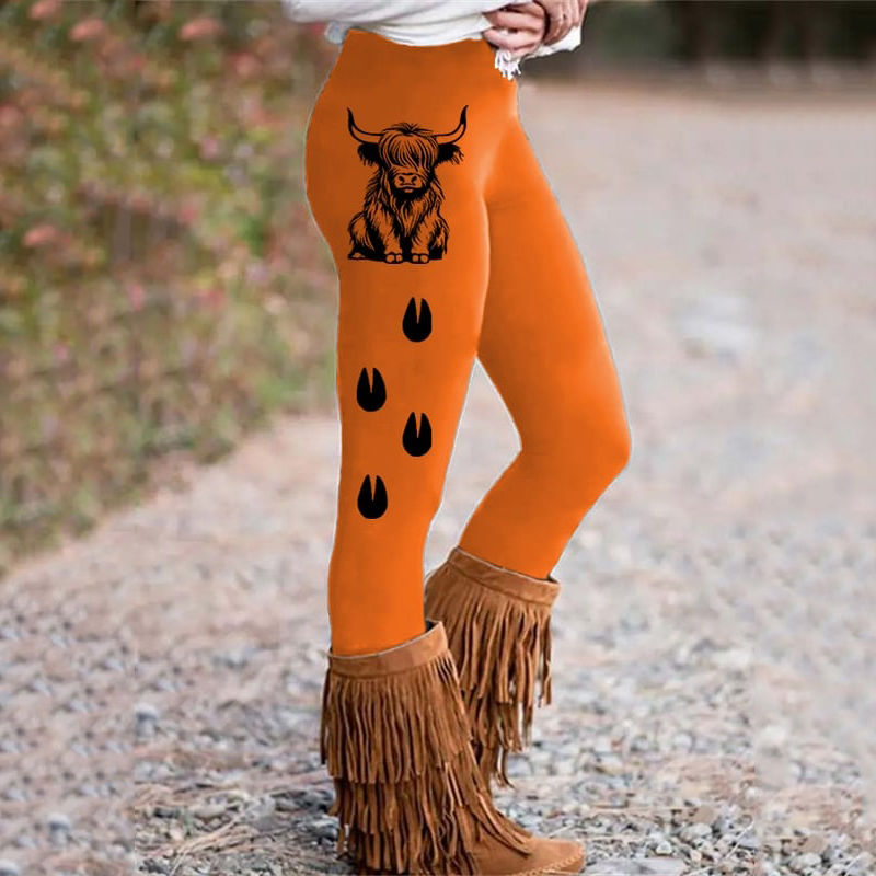 Women's Highland Cow Print Casual Leggings elevenforest