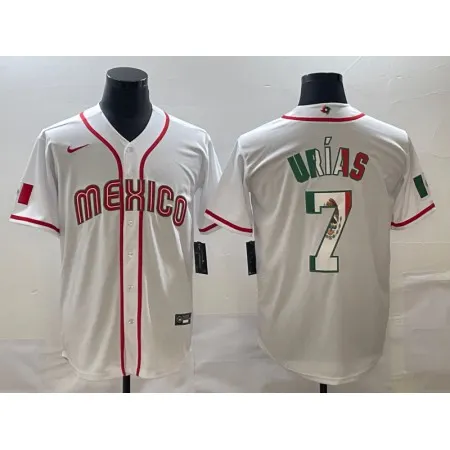 Men's Mexico Baseball #7 Julio Urias 2023 White World Baseball Classic Stitched Jersey RQAR