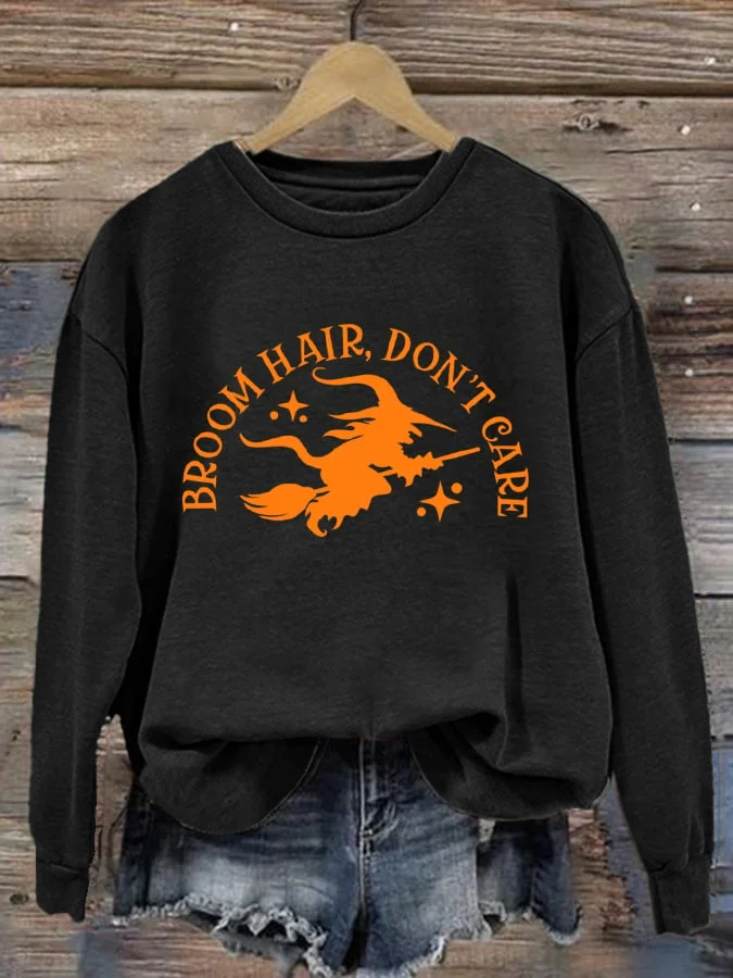 Women's Halloween Witch Print Long Sleeve Sweatshirt socialshop