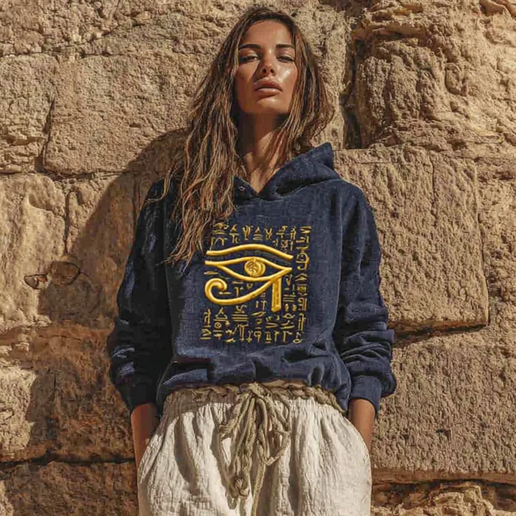 Women's Vintage Egyptian Eye Of Horus Symbol Cozy Hoodie