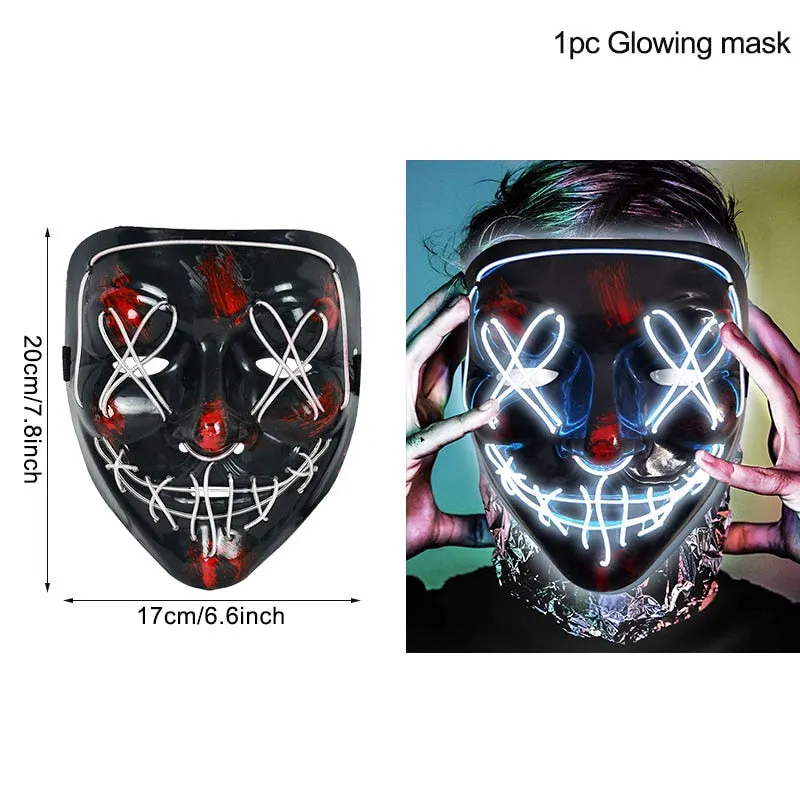 LED Halloween Mask Luminous Glow In The Dark Mascaras Halloween Party Costume Cosplay Masques Horror Props Neon light Masquerade