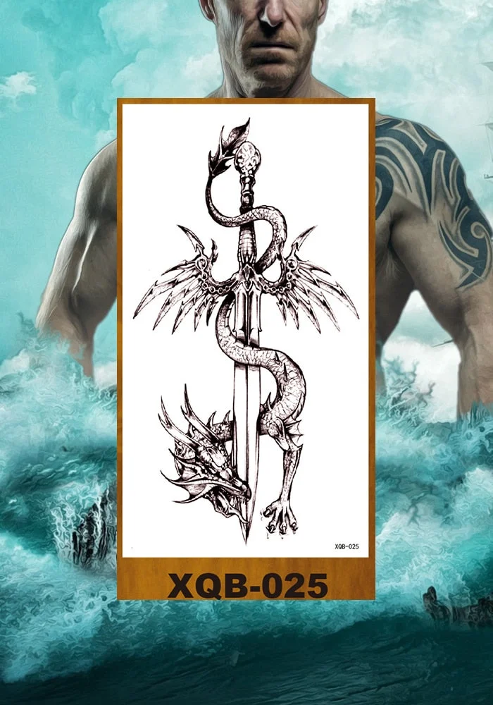 Temporary Flower Arm Tattoos Stickers Samurai Sword Dragon Snake Totem Men Women Girls Chest Fake Tatoo Drop Shipping DIY