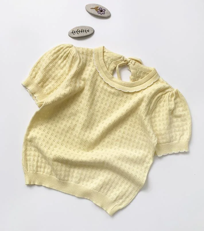 New 2021 Baby Girl Hollow Out T-shirt Summer Kids Girl Short Sleeve Knit T-shirt Infant Kids Baby Girl T-shirt Clothes