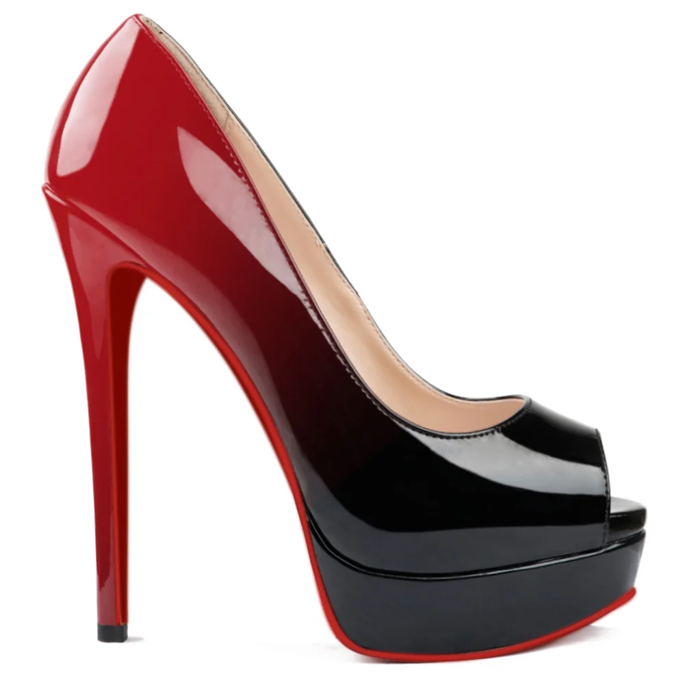 150mm Red Bottom Sky High Platform Pumps Gradient Color Shoes-MERUMOTE