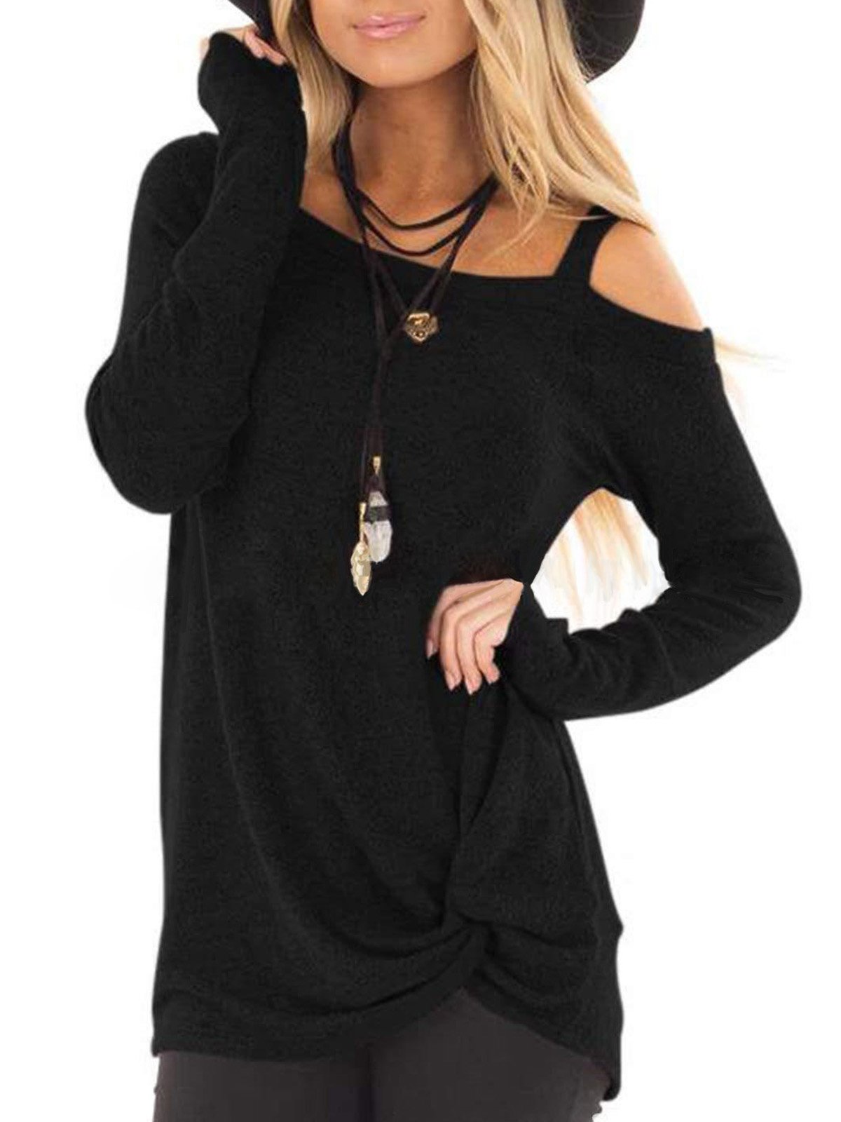 Casual Paneled One Shoulder Long Sleeve T-Shirts