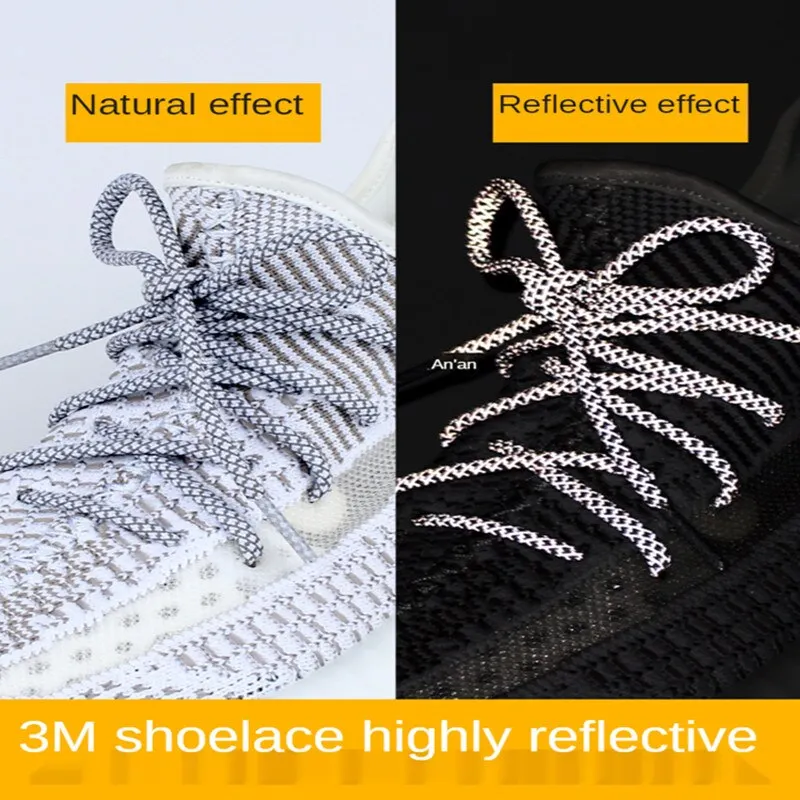 HUCHAO Men And Women Reflective Shoelace Sports Casual Shoes Canvas Shoes Night Reflective Shoelace Rope Round 3M Reflective