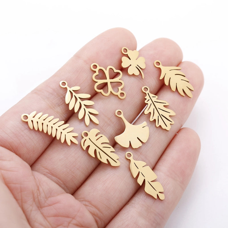 5 PCS/Package 304 Stainless Steel Leaf Four Leaf Clover Ginkgo Leaf Pendant Jewelry Accessories