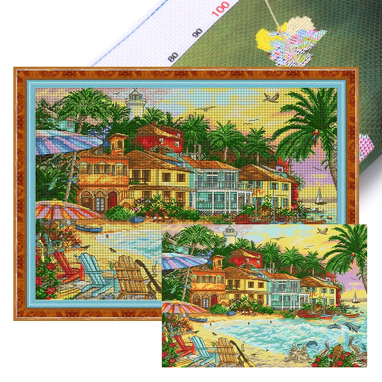 Spring-Summer Seaside Island (75*56cm) 11CT Stamped Cross Stitch gbfke