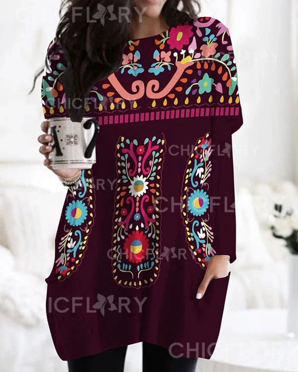 Vintage Long Sleeve Casual Pocket T-Shirt Top