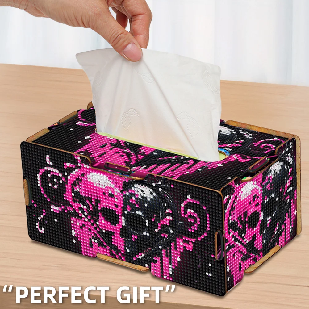 Heart Skull Diamond Painting Tissue Box Wooden Diamond Art Tissue Storage Box