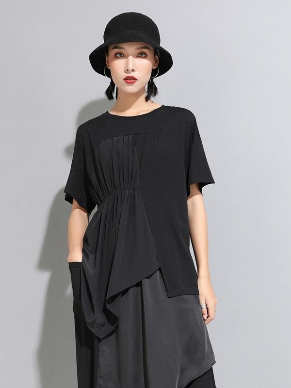 Casual Cropped Ruffled Black T-Shirts