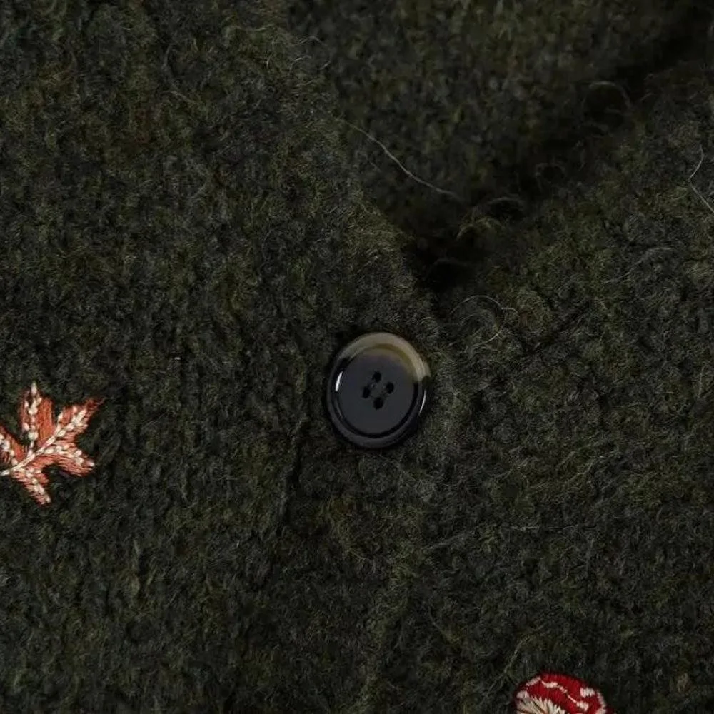 Brownm Leaf Embroidery Cardigan
