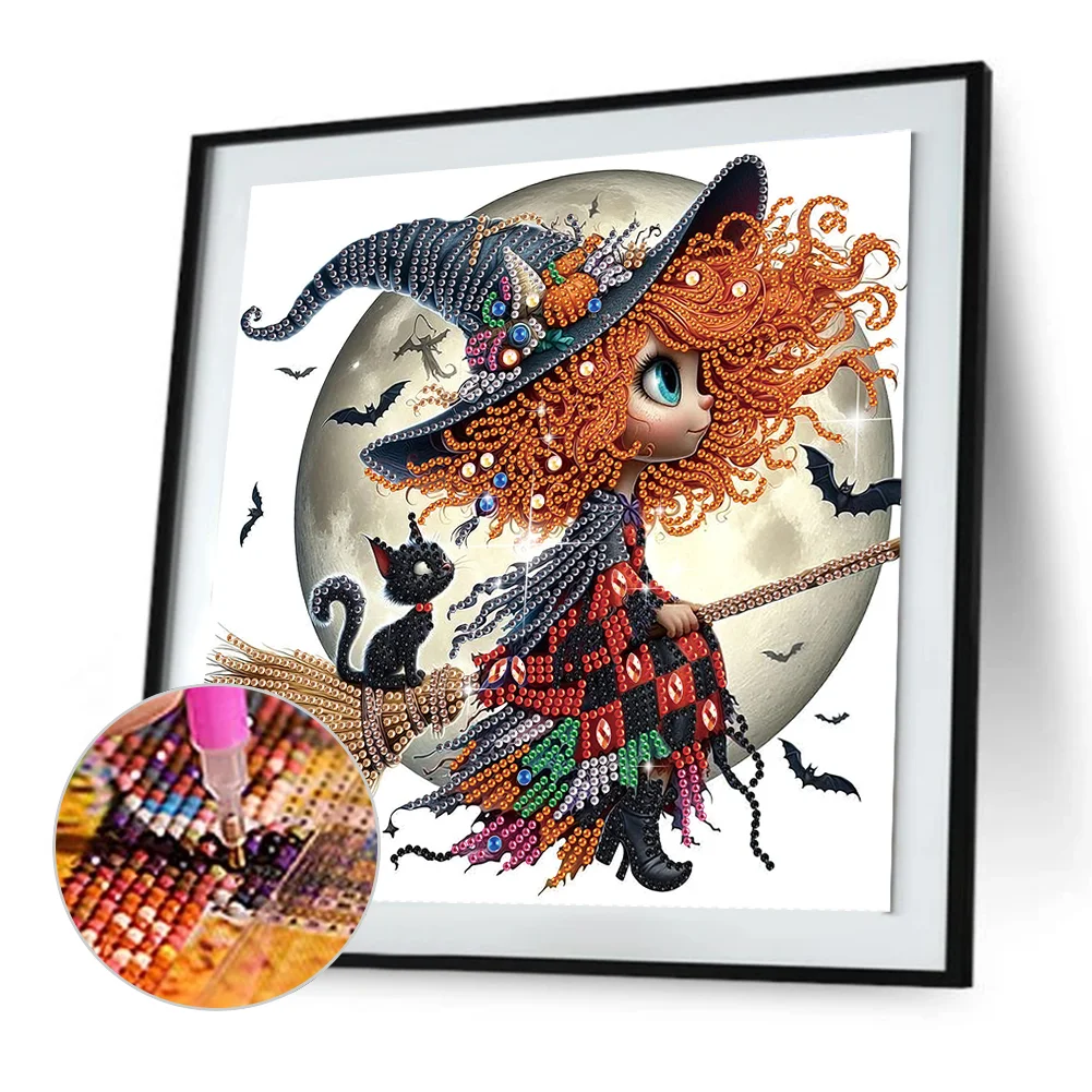 Diamond Painting - Partial Special Shaped Drill - Halloween Witch(Canvas|30*30cm)