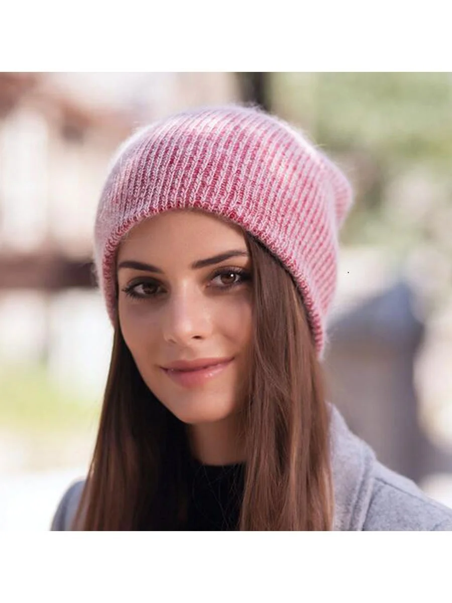 Rabbit Fur Hat Warm Knitted Beanie Cap