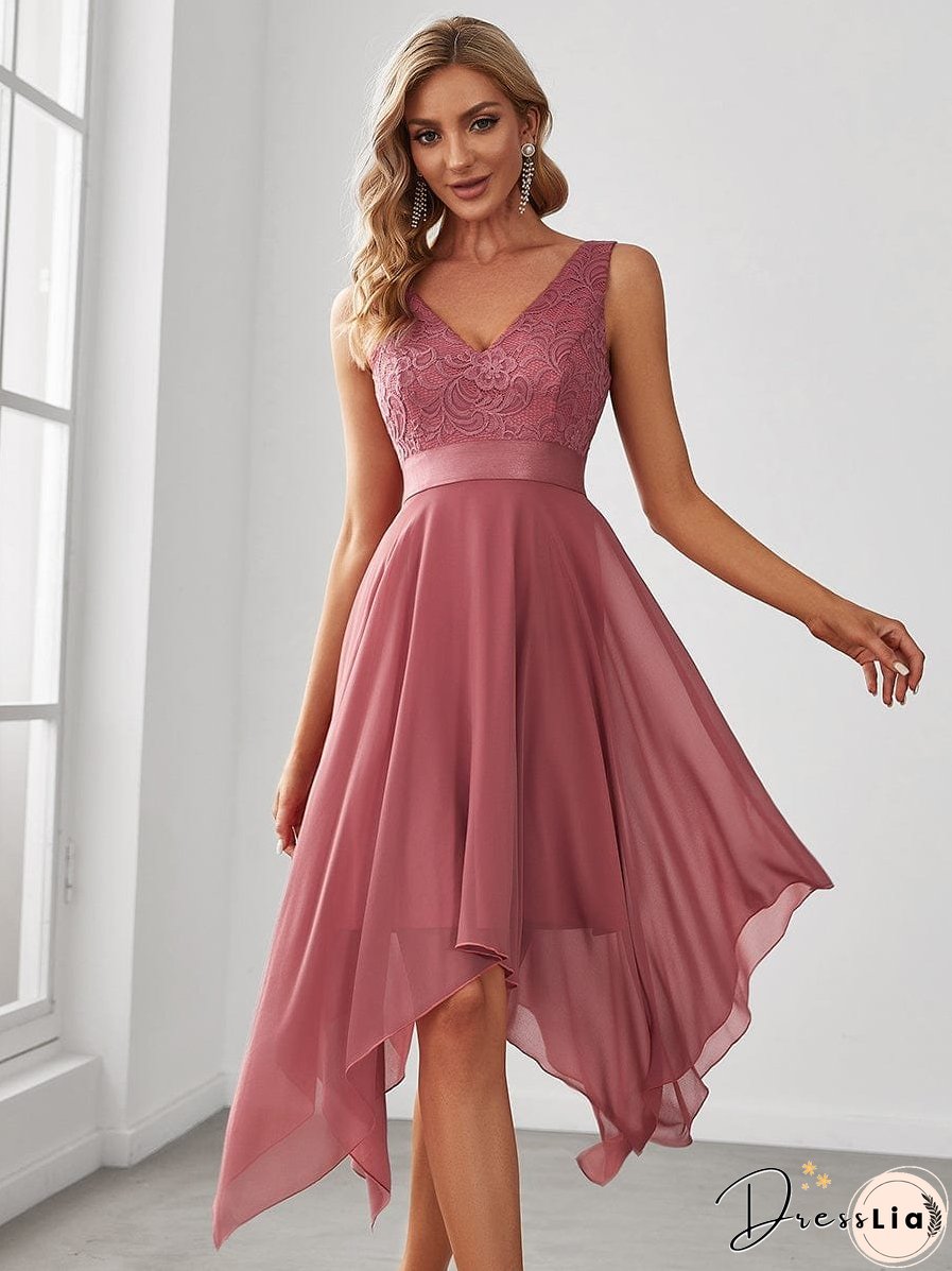 Captivating Deep V Neck A-line Sleeveless Dress with Asymmetrical Hem