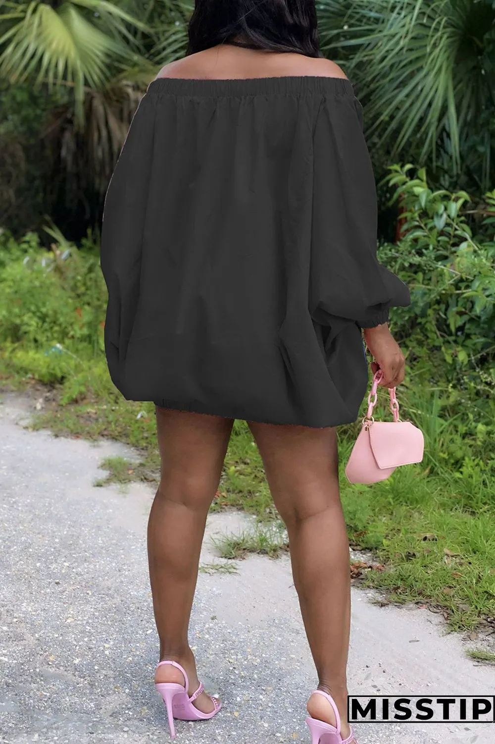 Pink Sexy Casual Solid Backless Off the Shoulder Long Sleeve Dresses