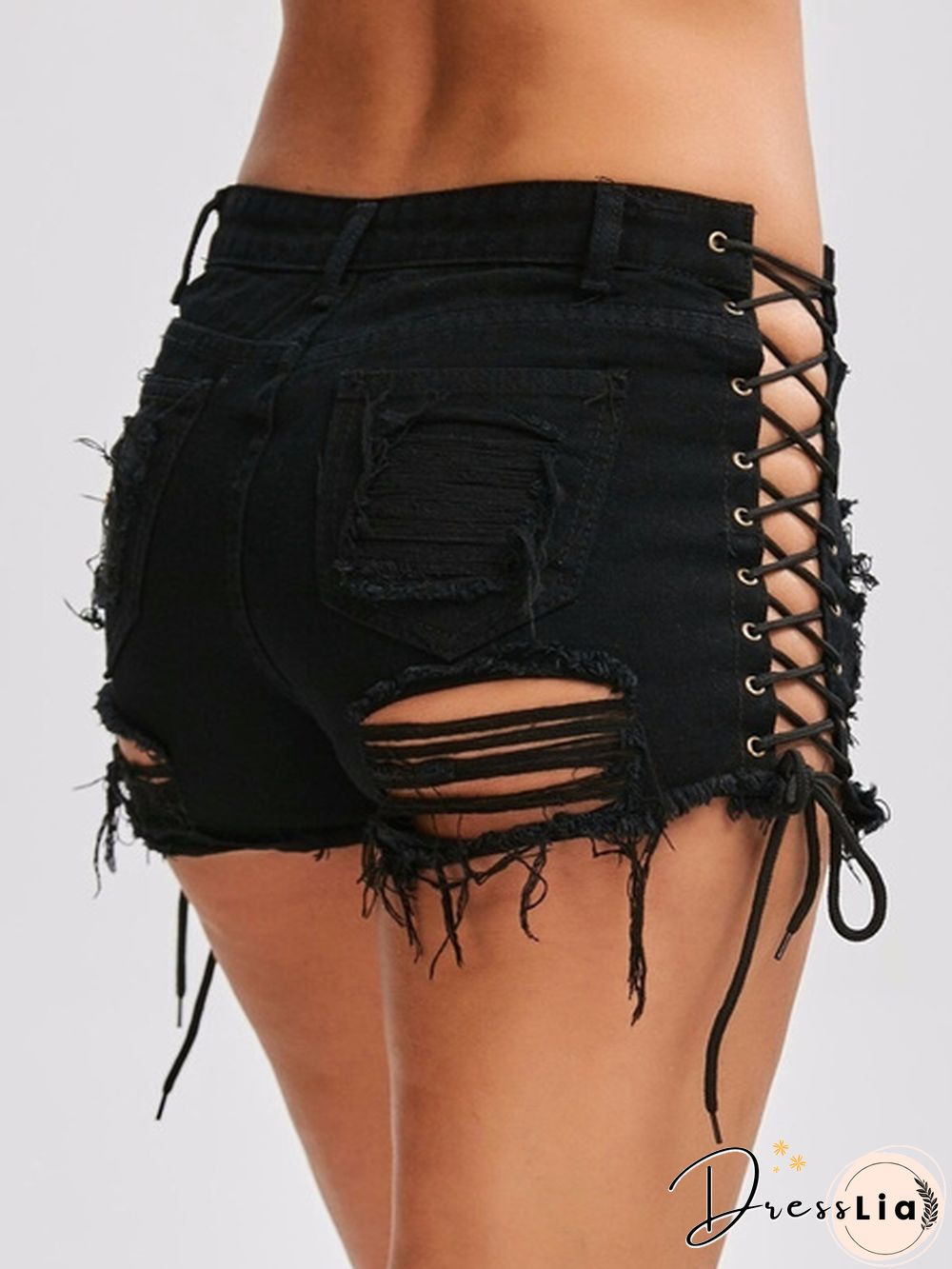 Sexy Summer Women Denim Shorts Blue High Waist Ripped Short Jeans Femme Tassel Lace Up Bandage Shorts
