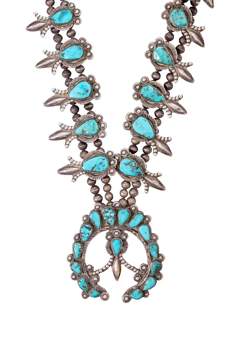 Necklace, Squash Blossom, Turquoise, Dan Simplicio, Zuni, Vintage, '50's, 1155
