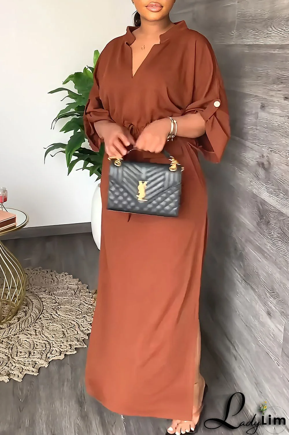 White Casual Solid Patchwork V Neck Straight Dresses