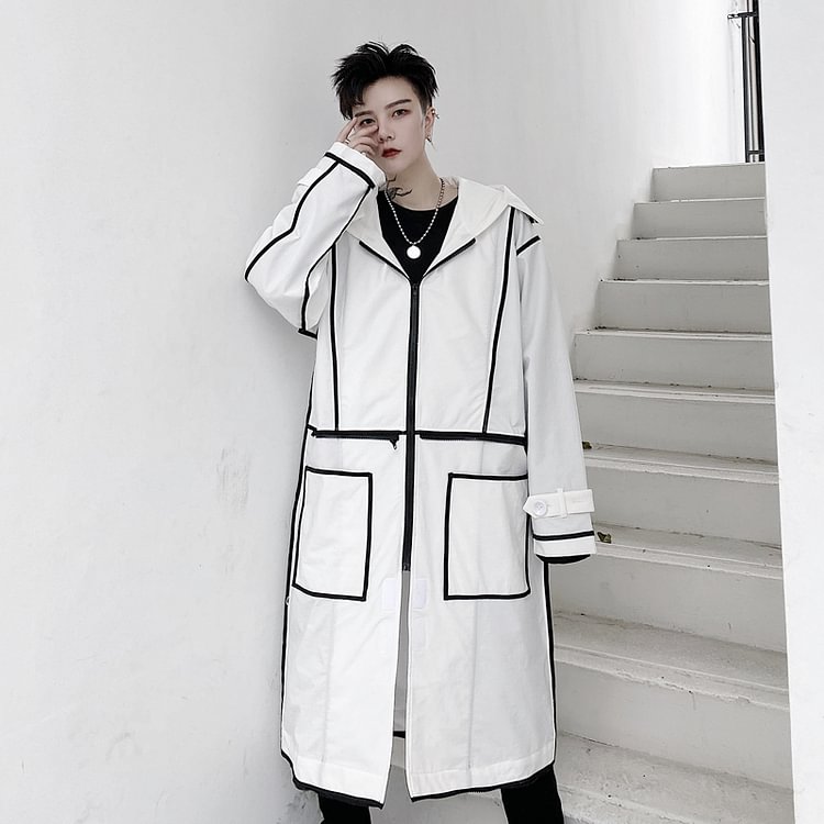 dawfashion-KK1511/P170 Heterochromatic Edging Printed Hooded Mid-length Windbreaker Jacket-Dawfashion- Original Design Clothing Store-Halloween 2022