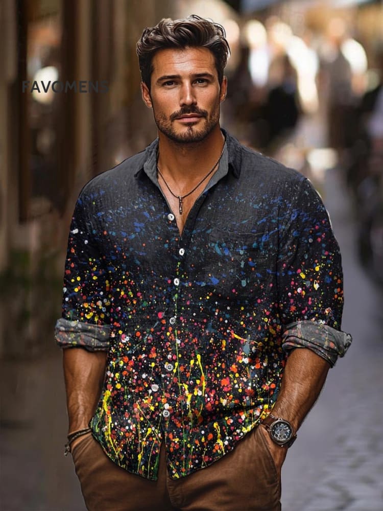Vintage Ink Splash Art Print 100% Cotton Long Sleeve Shirt Multicolor / S