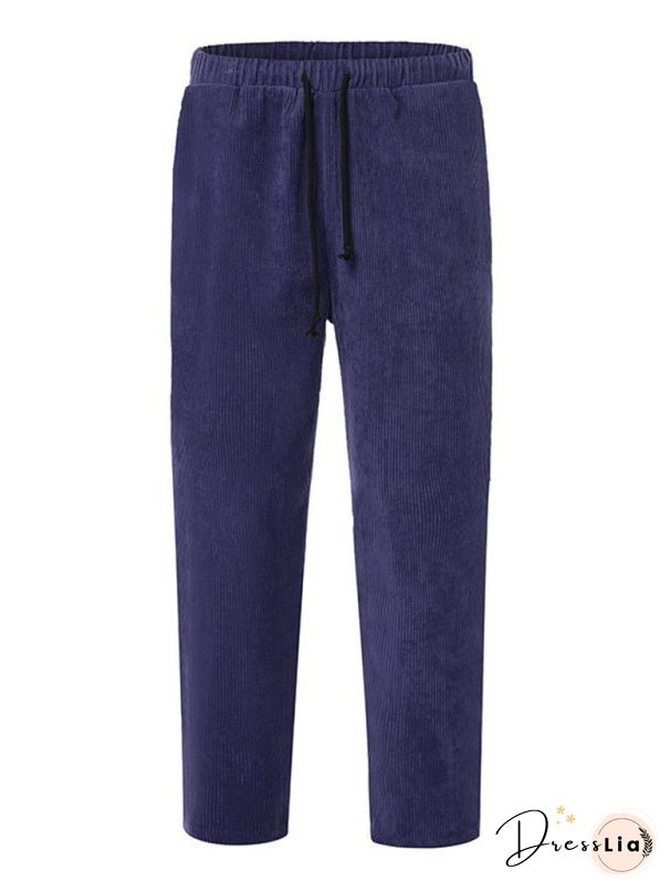 Men's Solid Color Crop Straight Leg Corduroy Pants