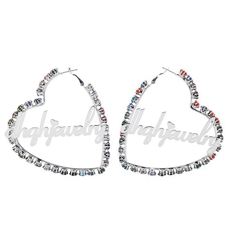 Heart shaped Name Colorful Zircon Earrings