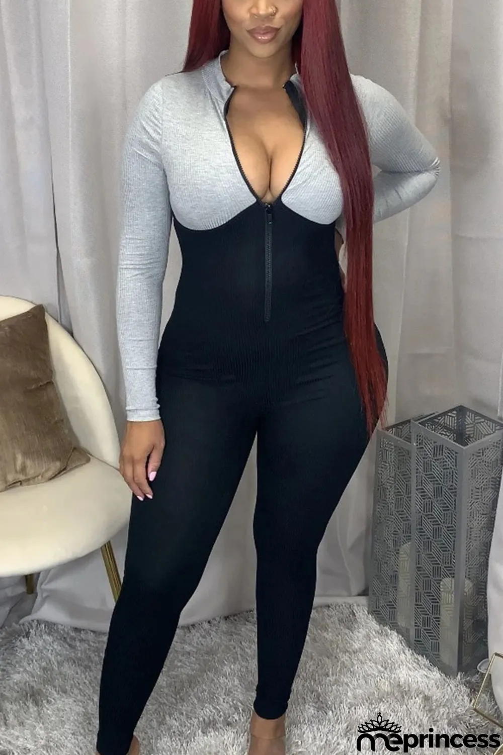 Grey Sexy Polyester Solid O Neck Regular Jumpsuits