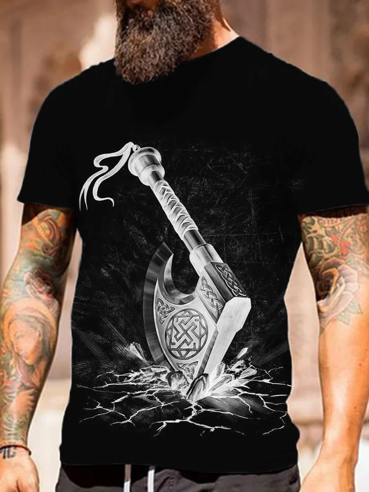 BrosWear Men's Viking Warrior Axe Round Neck Comfy T Shirt