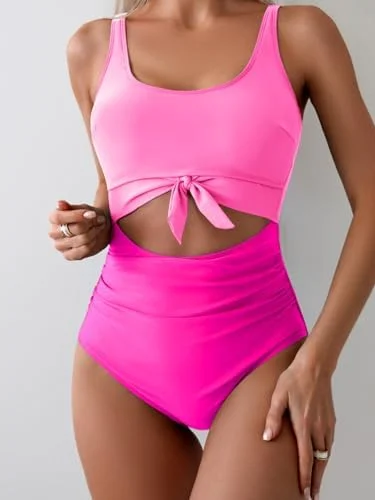 Women's One Piece Tummy Control Cut Out Tie Knot Swimsuit