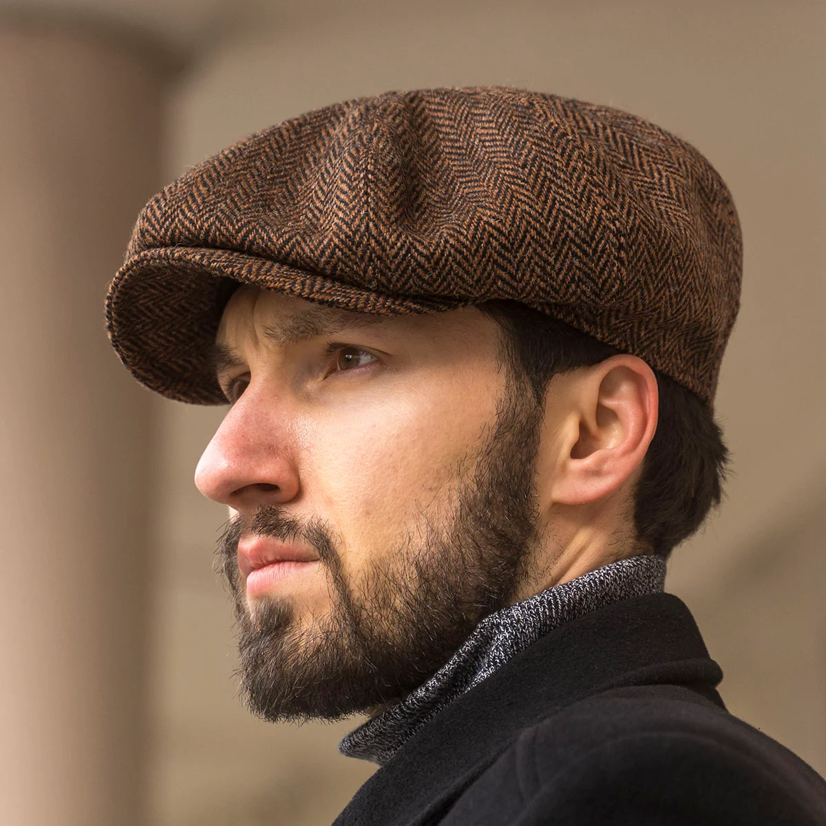 【NEW!】PEAKED CAPS Genuine Scottish Harris Tweed 8 Panels Man Cap Wool Peaky-