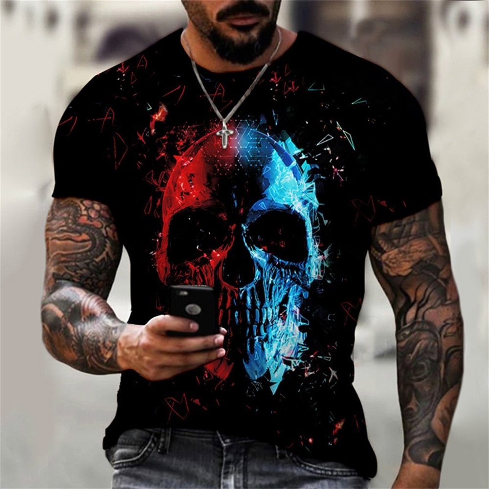 Summer Horror Skull Short Sleeve Tops Casual Loose Men's T-Shirts-VESSFUL