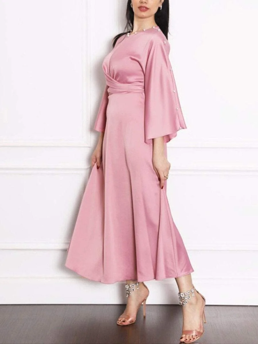 Satin Ruffle Sleeve Dress