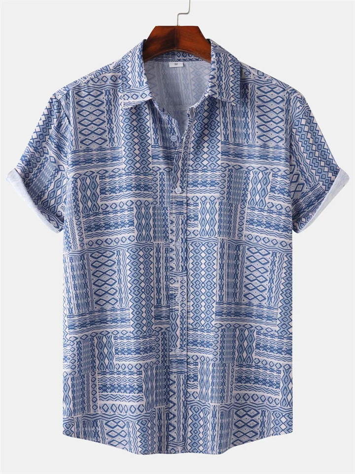 Men's New Hawaiian Style Beach Print Short Sleeve Shirt