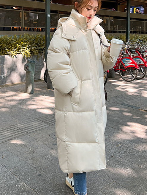 Women Long Sleeve Solid Zipper Loose Down Jacket Coats