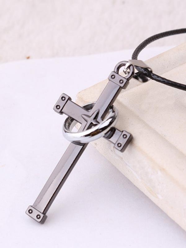 Gothic ring circle cross necklace