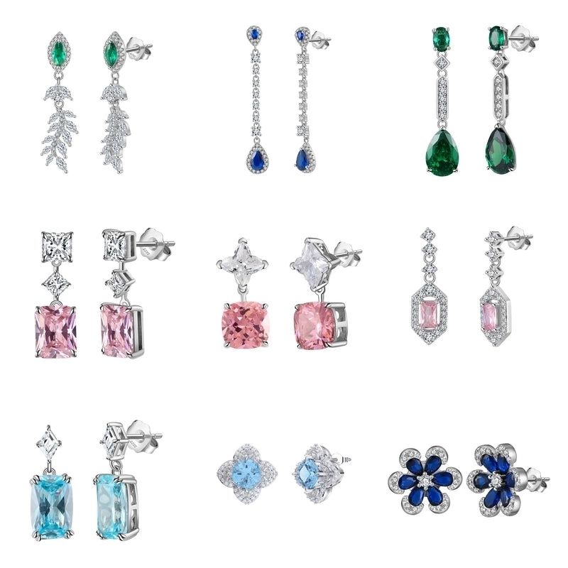 White Gold Plated Silver Plated 925 Sterling Silver Zircon 925 Sterling Silver Earrings Round Heart Shape Rhombus Earrings