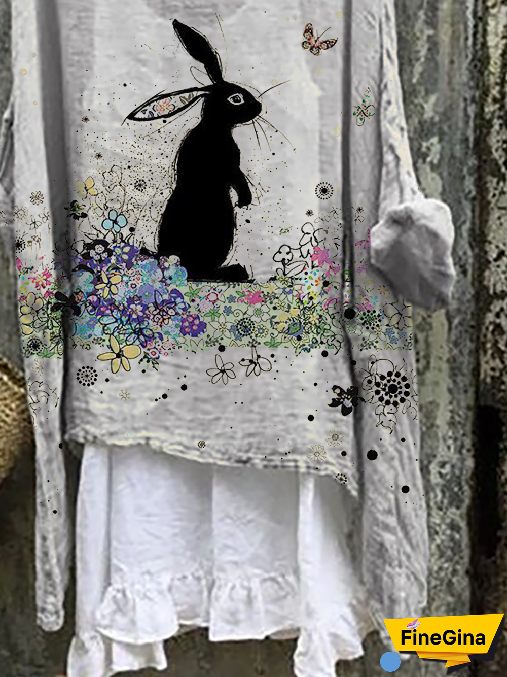 Plus size Rabbit Long Sleeve Floral Tops