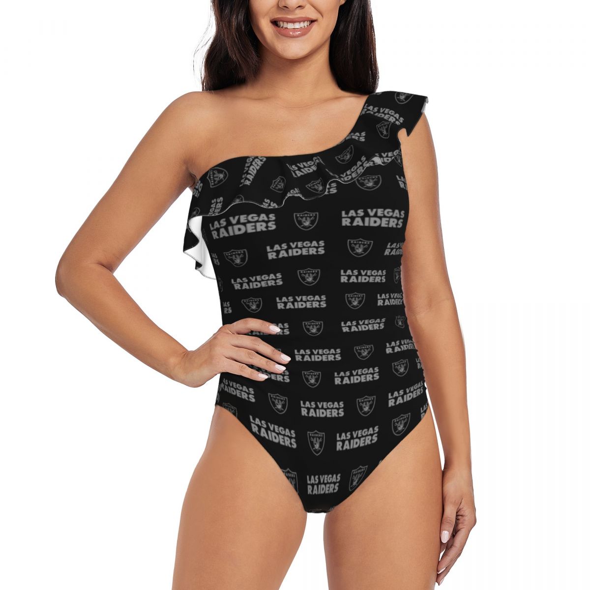 Las Vegas Raiders Logos Women One Piece Ruffle Swimsuits