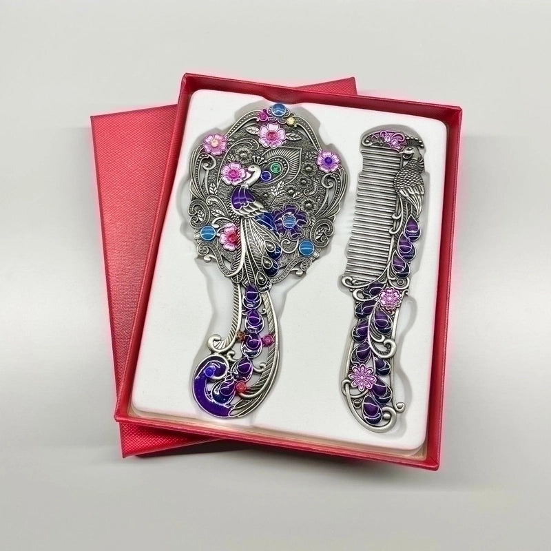 Vintage Style Peacock Butterfly Alloy Comd Mirror 1 Set