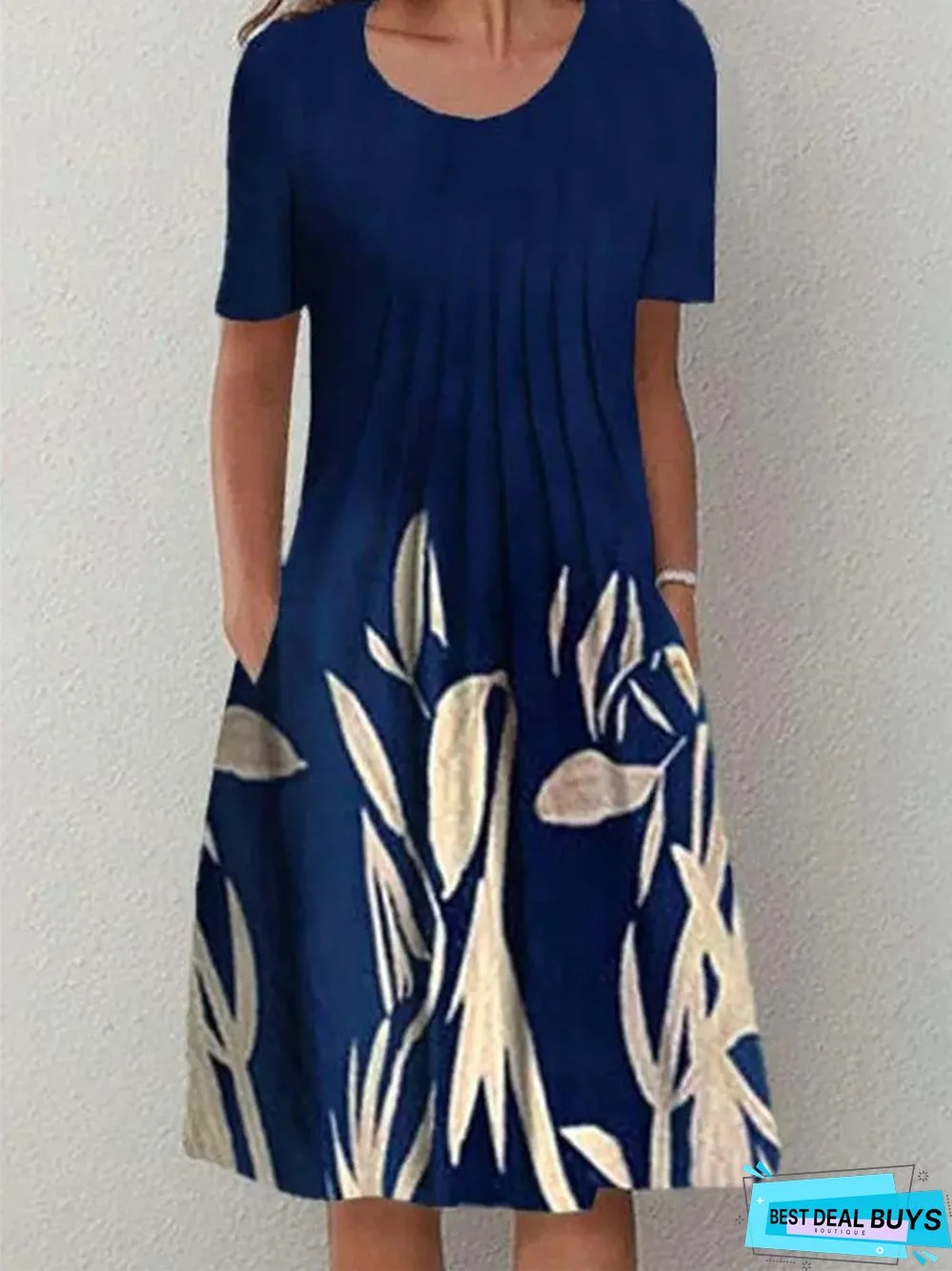 Casual Flower Round Neck Medium Length Straight Dress