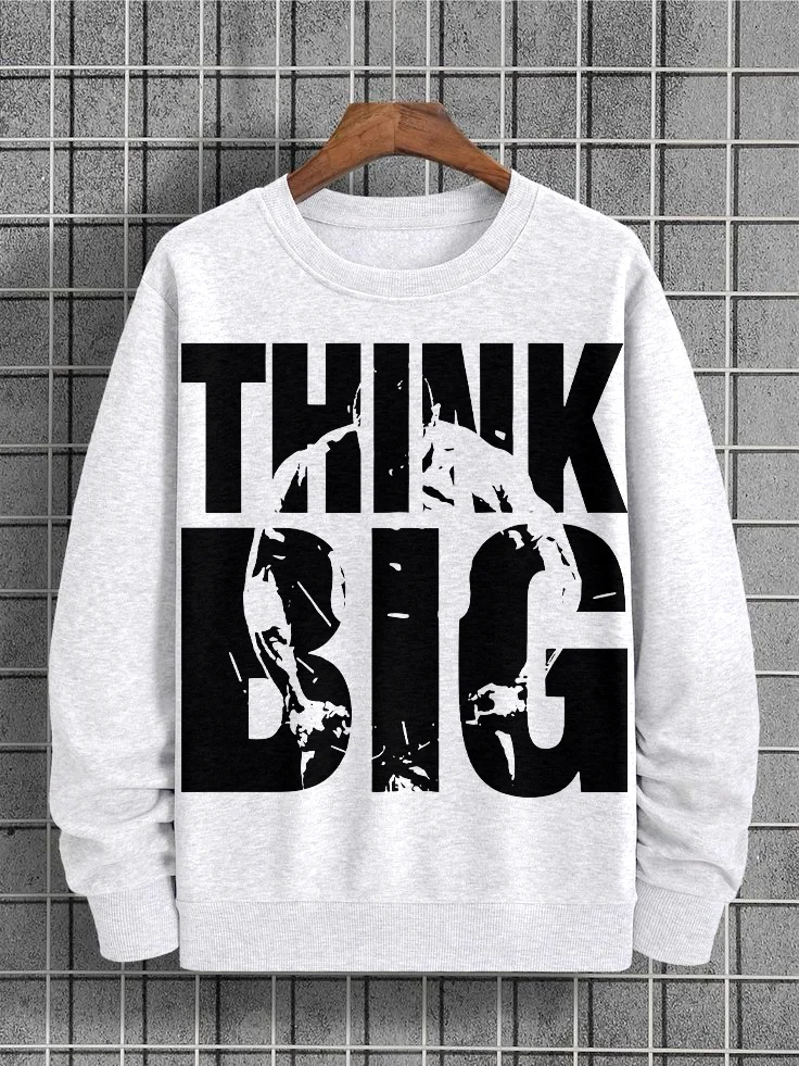 Men's Muscle Man Fitness Think Big Print Cotton Casual Sweatshirt