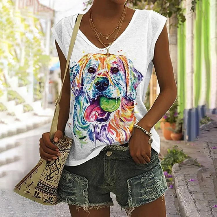 Cute Funny Watercolor Golden Retriever Print Tank Top